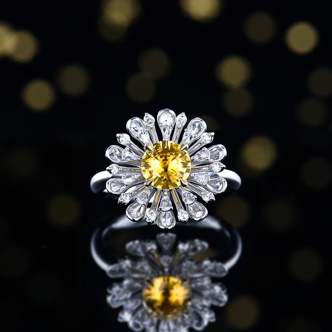 14k Gold 1.61 Ctw Natural Sapphire & Diamond Ring: Ref:230970086 // gold content:14k gold // ring size:7. 25us // // main gemstone:sapphire // shape:round // carat weight:1. 1ct // color:yellow // treatment:natural // cut grade:g // // adjacent