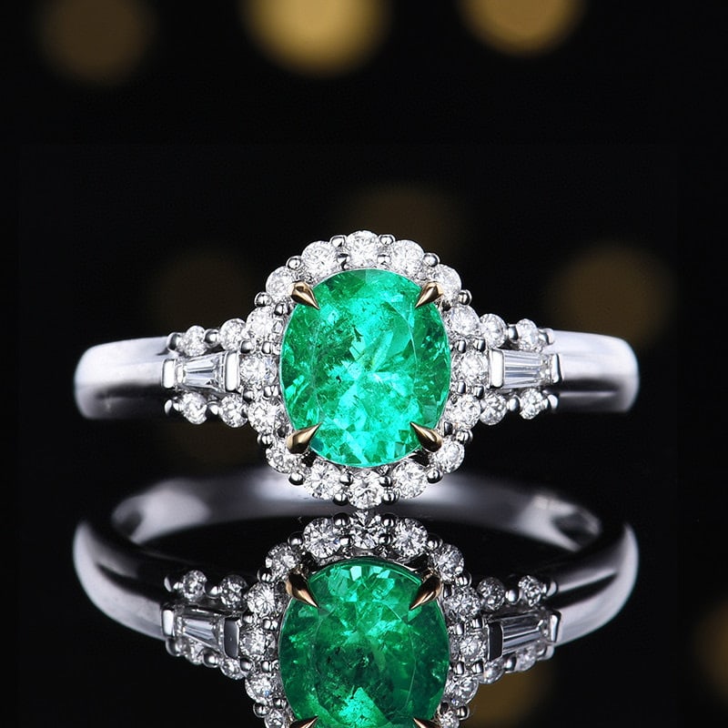 14k Gold 1.44 Ctw Natural Emerald & Diamond Ring: Ref:230970091 // gold content:14k gold // ring size:7. 25us // // main gemstone:emerald // shape:oval // carat weight:1. 14ct // color:green // treatment:natural // // adjacent gemstone 2 :