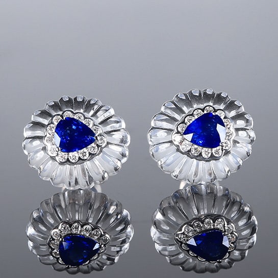 14k Gold 1.51 Ctw Natural Sapphire & Diamond Earrings: Ref:230970096 // gold content:14k gold // main gemstone:sapphire // shape:pear // carat weight:1. 25ct // color:royal blue // treatment:natural // // adjacent gemstone 2 : diamond // number of stones: