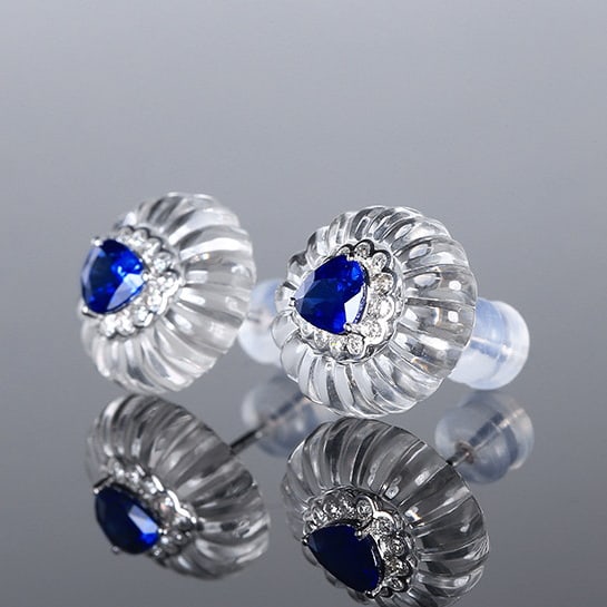 14k Gold 1.51 Ctw Natural Sapphire & Diamond Earrings - 2