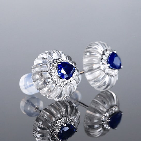 14k Gold 1.51 Ctw Natural Sapphire & Diamond Earrings - 3