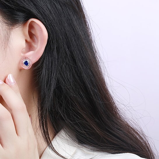 14k Gold 1.51 Ctw Natural Sapphire & Diamond Earrings - 5