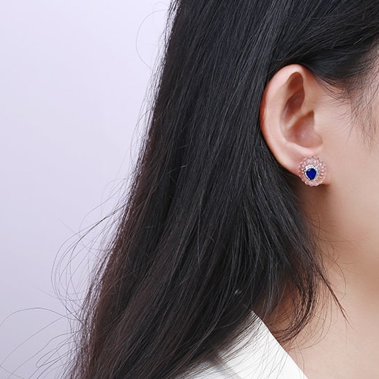 14k Gold 1.51 Ctw Natural Sapphire & Diamond Earrings - 6