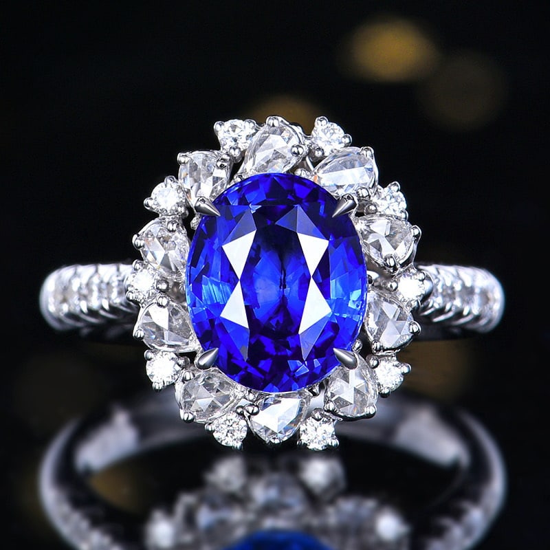 14k Gold 4.32 Ctw Natural Sapphire & Diamond Ring/pendant( Without Chain ): Ref:230970104 // gold content:14k gold // ring size:7. 25us // // main gemstone:sapphire // shape:oval // carat weight:3. 63ct // color:blue // treatment:natural // // adjacent gemstone 2 :