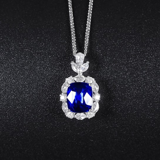 14k Gold 2.31 Ctw Natural Sapphire & Diamond Pendant( Without Chain ): Ref:230970106 // gold content:14k gold // main gemstone:sapphire // shape:cushion // carat weight:2. 03ct // color:royal blue // treatment:natural // // adjacent gemstone 2 : diamond // number of