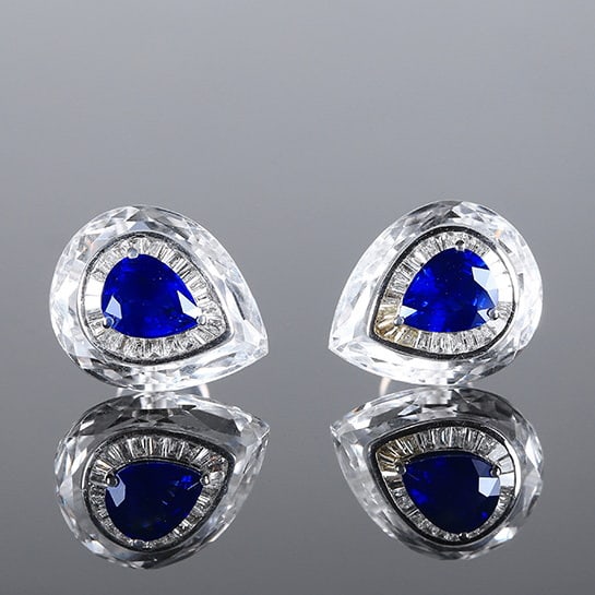 14k Gold 1.64 Ctw Natural Sapphire & Diamond Earrings: Ref:230970107 // gold content:14k gold // main gemstone:sapphire // shape:pear // carat weight:1. 36ct // color:royal blue // treatment:natural // // adjacent gemstone 2 : diamond // number of
