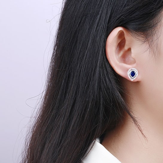 14k Gold 1.64 Ctw Natural Sapphire & Diamond Earrings - 6