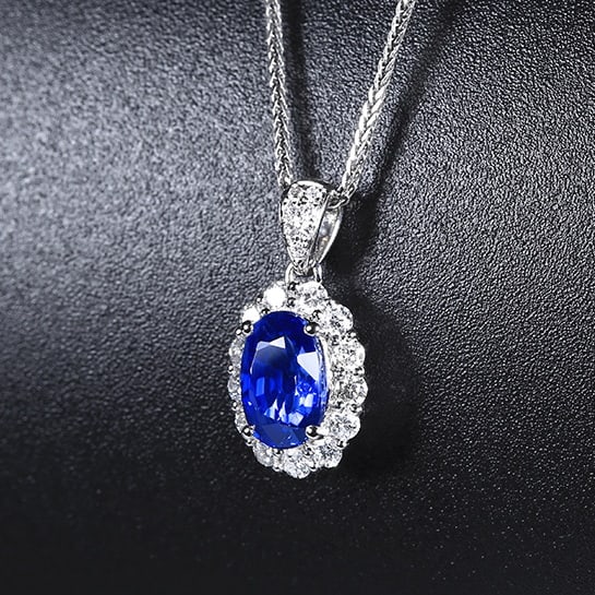 14k Gold 1.35 Ctw Natural Sapphire & Diamond Pendant( Without Chain ) - 2
