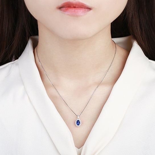 14k Gold 1.35 Ctw Natural Sapphire & Diamond Pendant( Without Chain ) - 5