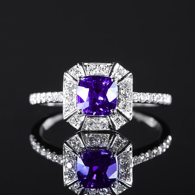 14k Gold 1.44 Ctw Natural Sapphire & Diamond Ring: Ref:230970122 // gold content:14k gold // ring size:7. 25us // // main gemstone:sapphire // shape:cushion // carat weight:1. 16ct // color:purple // treatment:natural // // adjacent gemstone 2 :