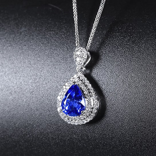 14k Gold 1.93 Ctw Natural Sapphire & Diamond Pendant( Without Chain ) - 2