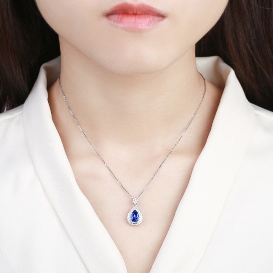 14k Gold 1.93 Ctw Natural Sapphire & Diamond Pendant( Without Chain ) - 5