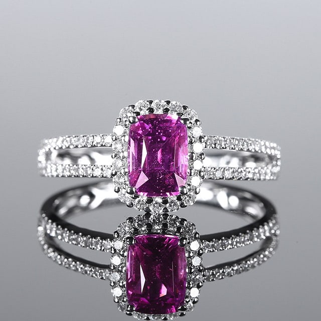 14k Gold 1.44 Ctw Natural Sapphire & Diamond Ring: Ref:230970130 // gold content:14k gold // ring size:7. 25us // // main gemstone:sapphire // shape:cushion // carat weight:1. 12ct // color:pink // treatment:natural // // adjacent gemstone 2 :