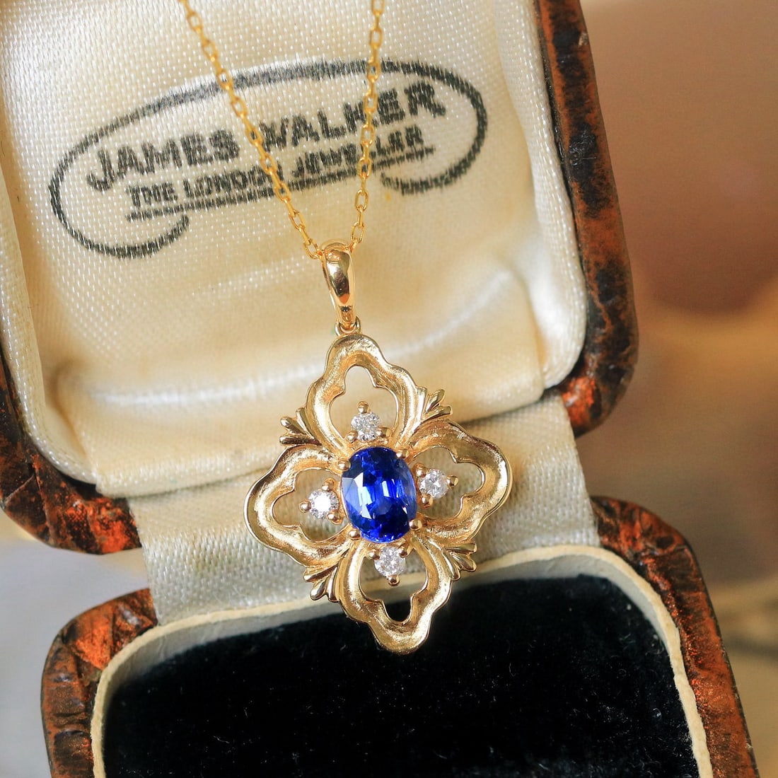 14k Gold 0.65 Ctw Natural Sapphire & Diamond Pendant( Without Chain ) - 2