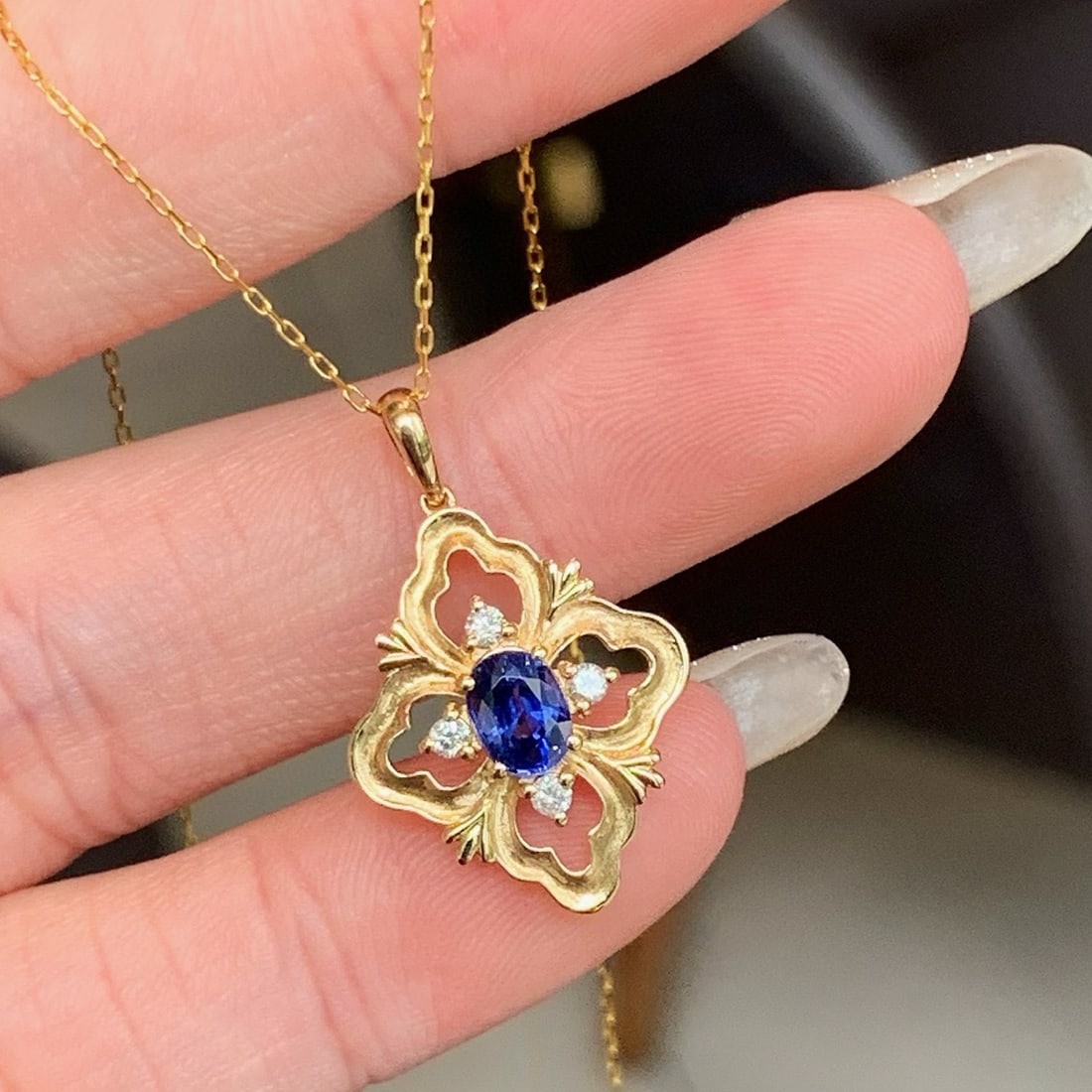 14k Gold 0.65 Ctw Natural Sapphire & Diamond Pendant( Without Chain ) - 5
