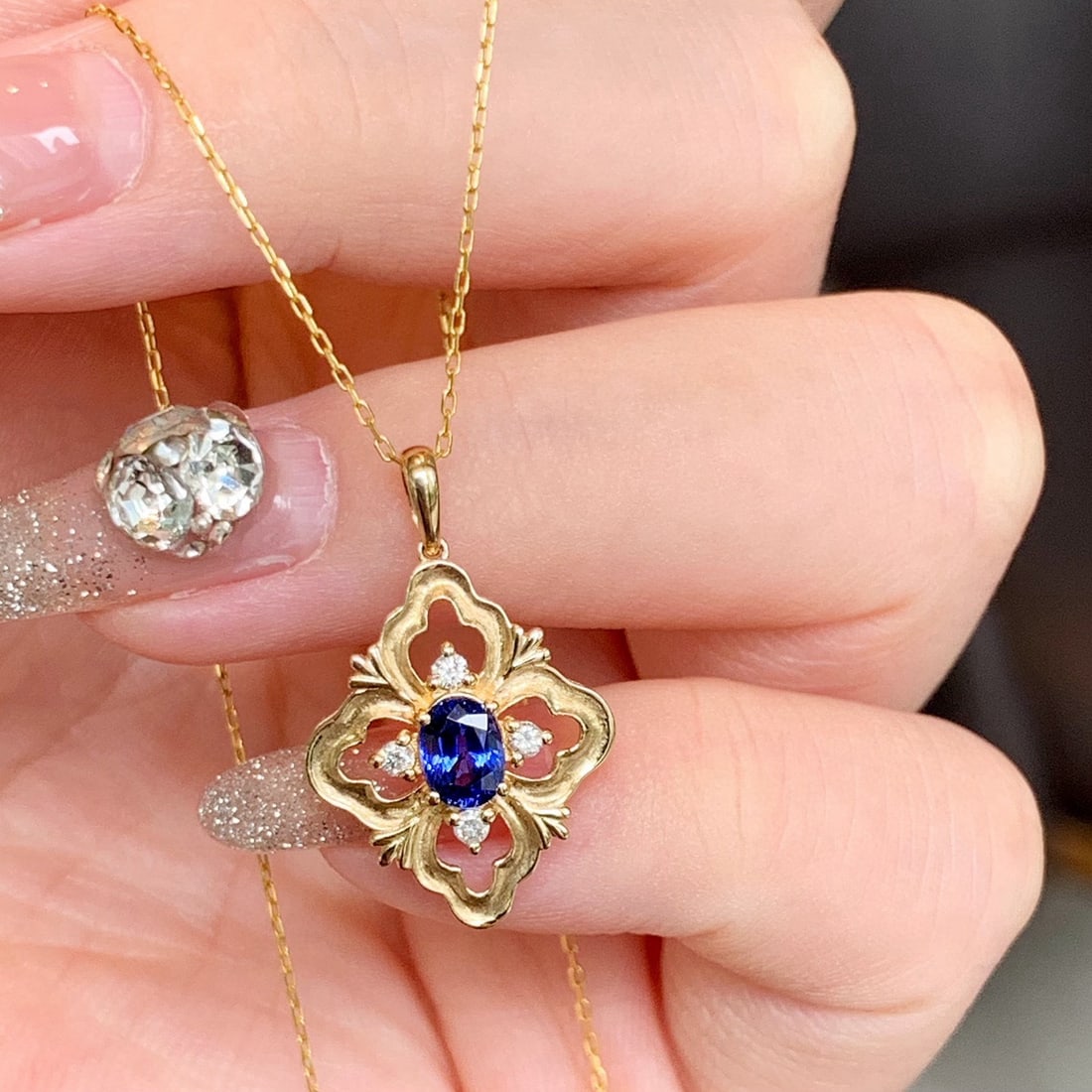 14k Gold 0.65 Ctw Natural Sapphire & Diamond Pendant( Without Chain ) - 6