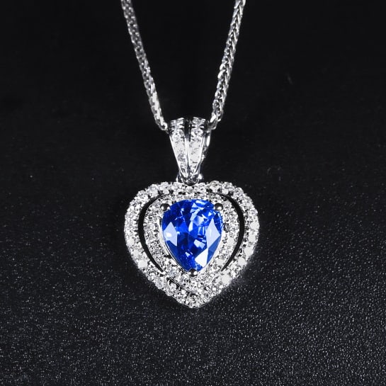 14k Gold 1.30 Ctw Natural Sapphire & Diamond Pendant( Without Chain ): Ref:230970144 // gold content:14k gold // main gemstone:sapphire // shape:pear // carat weight:1. 03ct // color:cornflower blue // treatment:natural // // adjacent gemstone 2 : diamond // number of