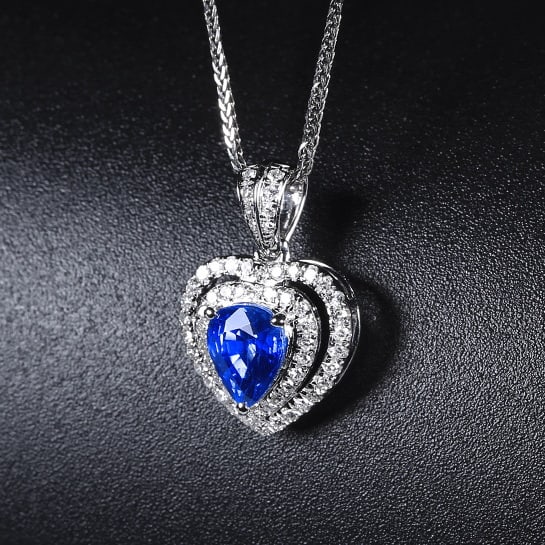 14k Gold 1.30 Ctw Natural Sapphire & Diamond Pendant( Without Chain ) - 2