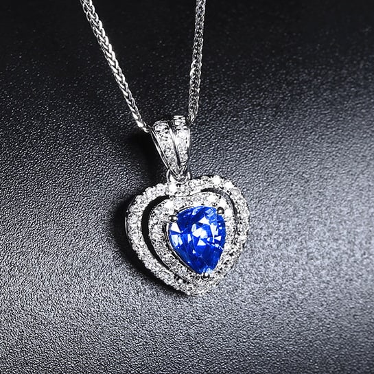 14k Gold 1.30 Ctw Natural Sapphire & Diamond Pendant( Without Chain ) - 3