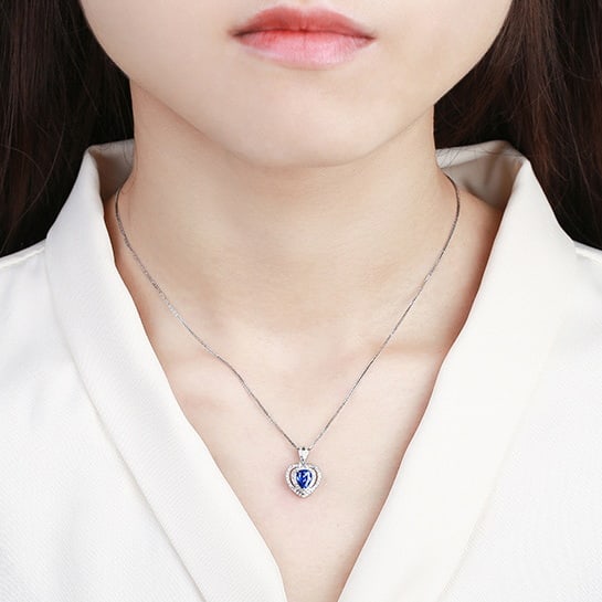 14k Gold 1.30 Ctw Natural Sapphire & Diamond Pendant( Without Chain ) - 5