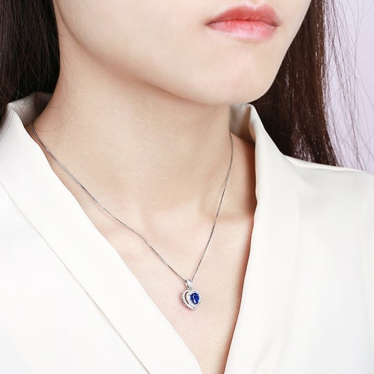 14k Gold 1.30 Ctw Natural Sapphire & Diamond Pendant( Without Chain ) - 6