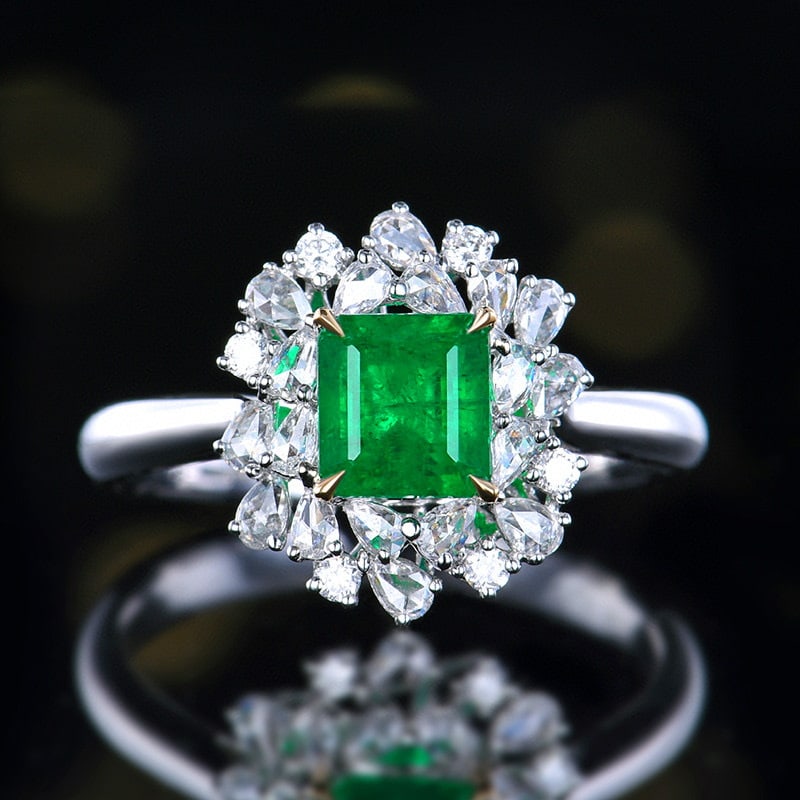 14k Gold 1.34 Ctw Vivid Green Natural Emerald & Diamond Ring (1 of 9)