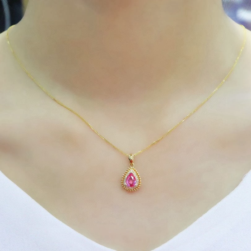 14k Gold 0.99 Ctw Natural Padparadscha Sapphire & Diamond Pendant( Without Chain ) - 5