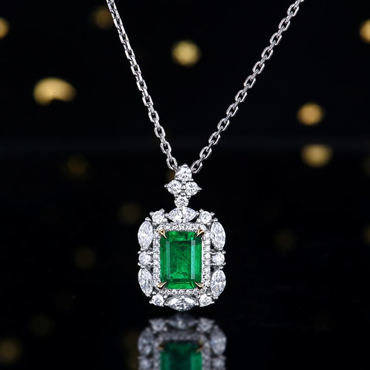 14k Gold 2.09 Ctw Vivid Green Natural Emerald & Diamond Pendant( Without Chain ): Ref:230970167 // gold content:14k gold // main gemstone:emerald // shape:octagonal // carat weight:1. 3ct // color:vivid green // treatment:natural // // adjacent gemstone 2 : diamond // number of