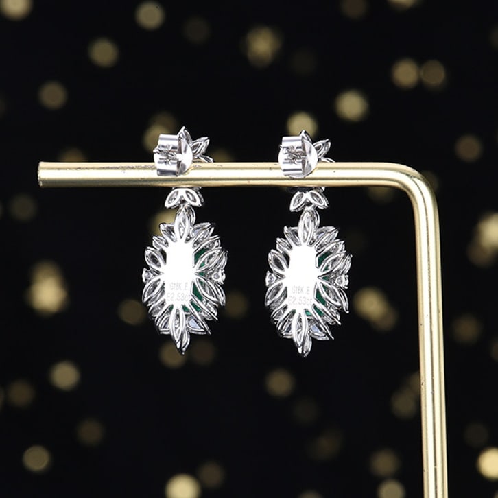 14k Gold 3.76 Ctw Vivid Green Natural Emerald & Diamond Earrings - 4