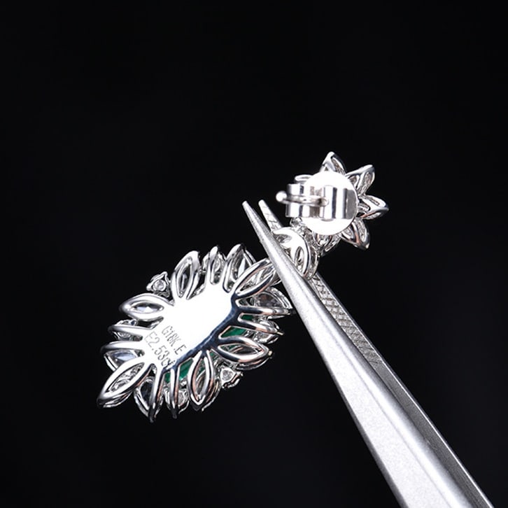 14k Gold 3.76 Ctw Vivid Green Natural Emerald & Diamond Earrings - 5