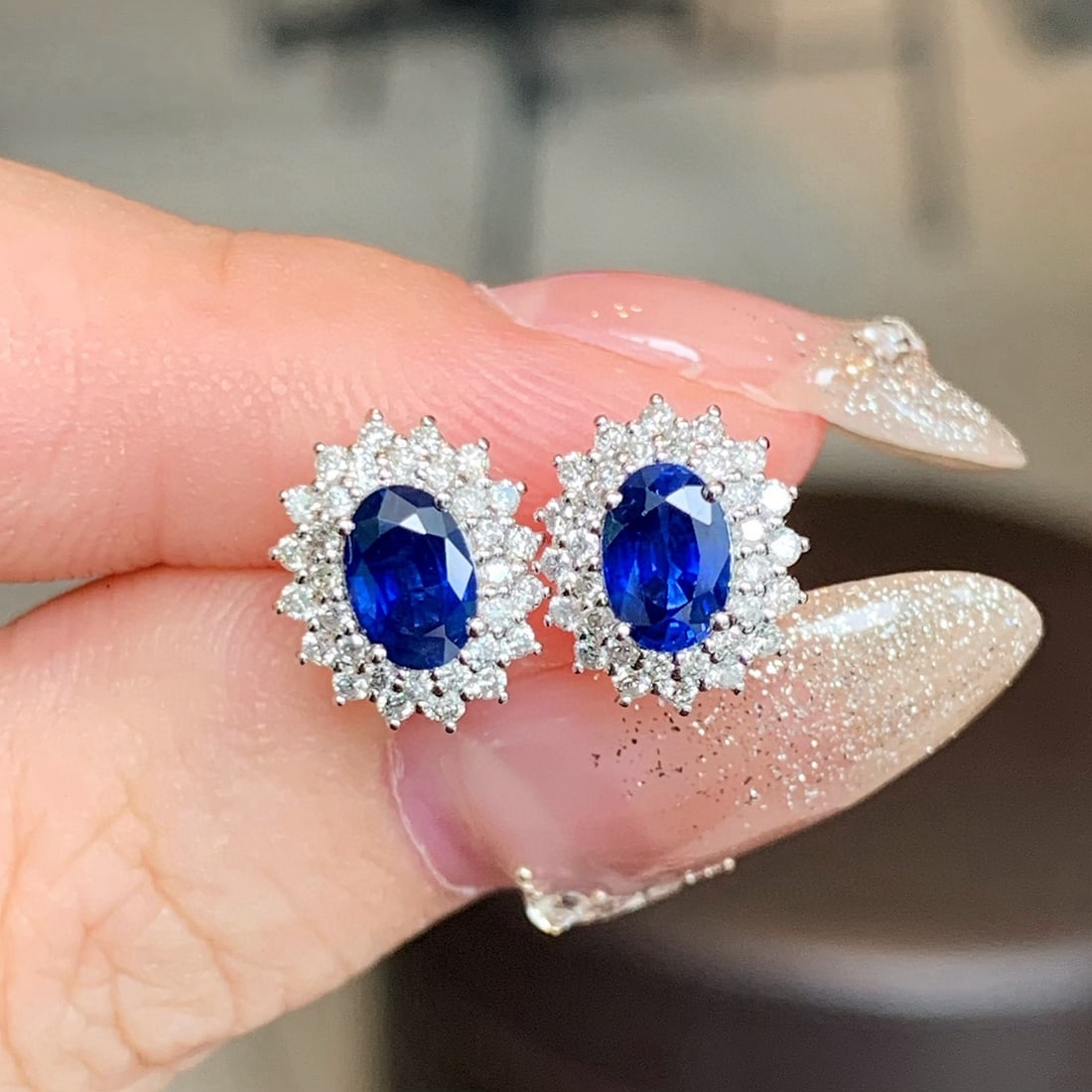 14k Gold 1.52 Ctw Natural Sapphire & Diamond Earrings - 4