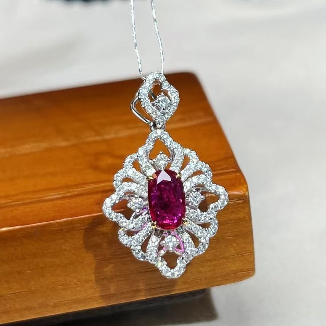 14k Gold 1.54 Ctw Natural Ruby & Diamond Pendant( Without Chain ): Ref:230970181 // gold content:14k gold // main gemstone:ruby // shape:oval // carat weight:1. 01ct // color:red // treatment:natural // // adjacent gemstone 2 : diamond // shape:round // carat