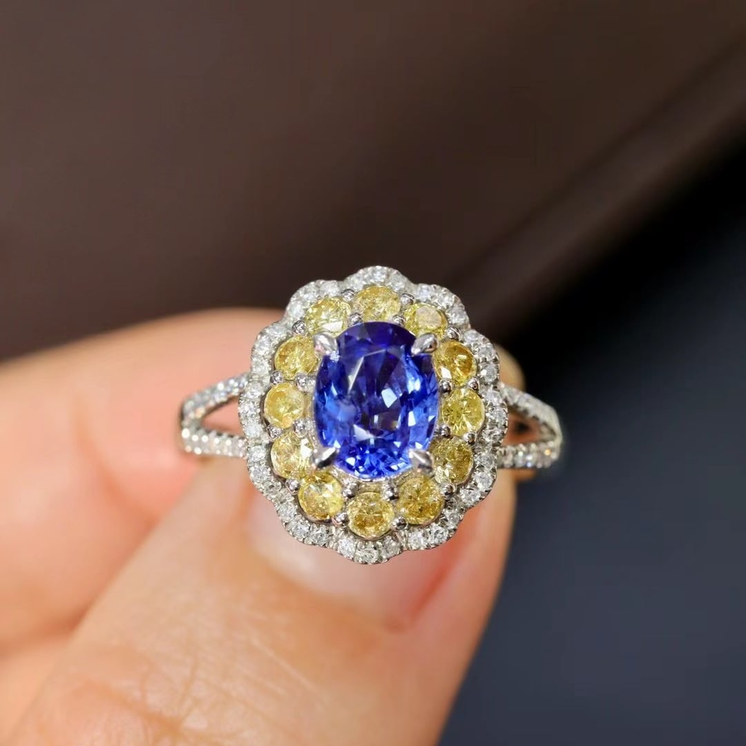 14k Gold 2.78 Ctw Natural Sapphire & Diamond Ring: Ref:230970186 // gold content:14k gold // ring size:7. 25us // // main gemstone:sapphire // shape:oval // carat weight:2. 0ct // color:royal blue // treatment:natural // // adjacent gemstone 2 :