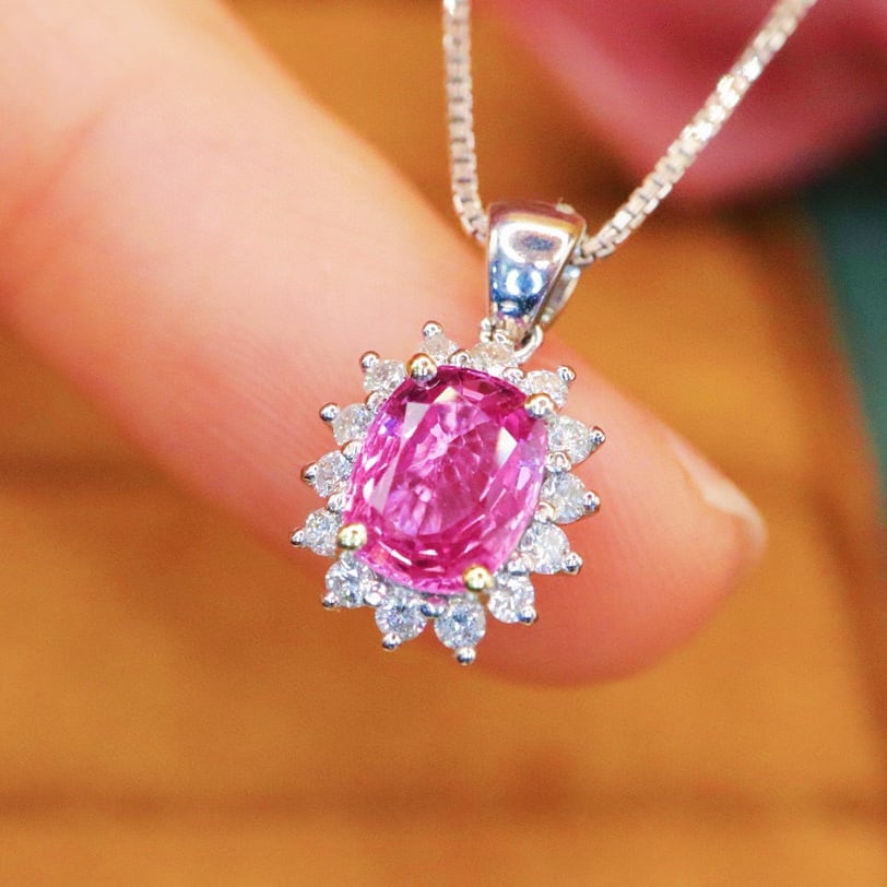 14k Gold 1.38 Ctw Natural Padparadscha Sapphire & Diamond Pendant( Without Chain ) - 3