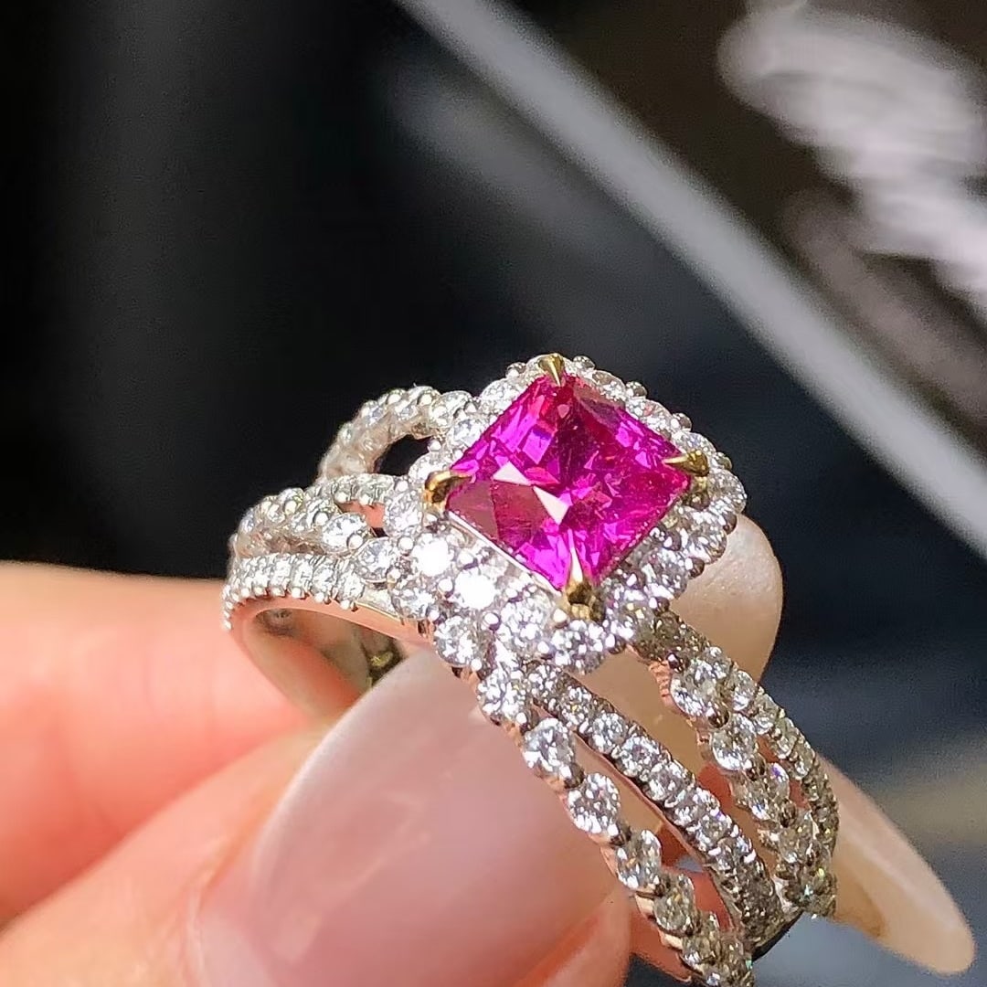 14k Gold 1.94 Ctw Natural Sapphire & Diamond Ring: Ref:230970190 // gold content:14k gold // ring size:7. 25us // // main gemstone:sapphire // shape:octagonal // carat weight:1. 07ct // color:pink // treatment:natural // // adjacent gemstone 2 :