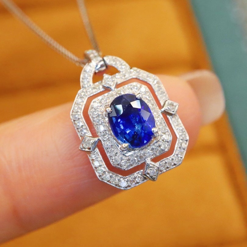 14k Gold 1.22 Ctw Natural Sapphire & Diamond Pendant( Without Chain ) - 3