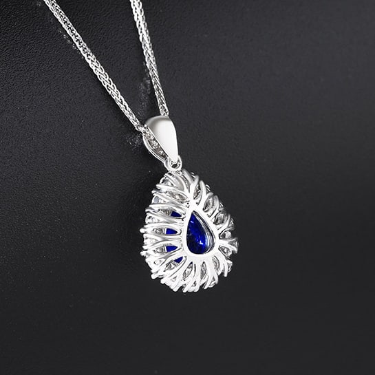 14k Gold 1.80 Ctw Natural Sapphire & Diamond Pendant( Without Chain ) - 4