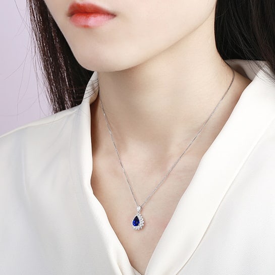 14k Gold 1.80 Ctw Natural Sapphire & Diamond Pendant( Without Chain ) - 6