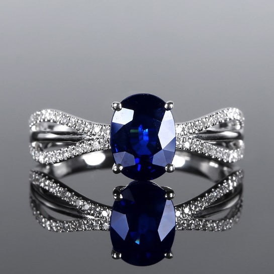 14k Gold 1.78 Ctw Natural Sapphire & Diamond Ring: Ref:230970196 // gold content:14k gold // ring size:7. 25us // // main gemstone:sapphire // shape:oval // carat weight:1. 60ct // color:royal blue // treatment:natural // // adjacent gemstone 2 :