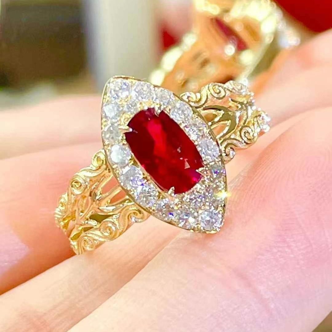 14k Gold 1 Ct Natural Ruby & Diamond Ring - 2