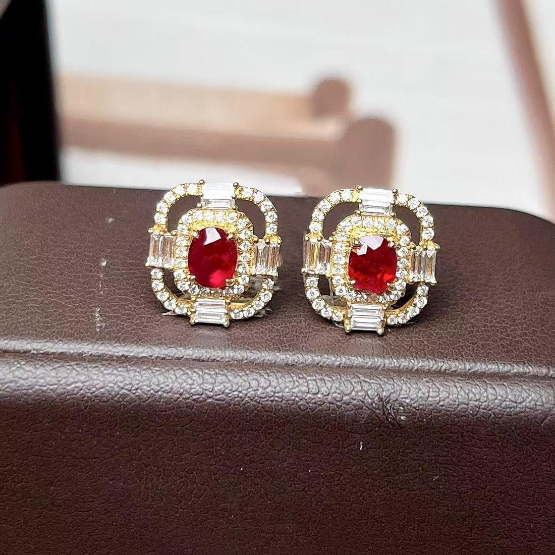 14k Gold 1.52 Ctw Natural Ruby & Diamond Earrings (1 of 4)