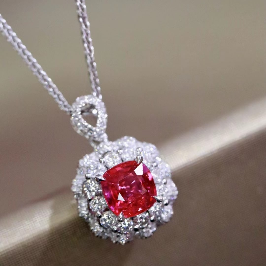 14k Gold 1.23 Ctw Natural Ruby & Diamond Pendant( Without Chain ): Ref:230970216 // gold content:14k gold // main gemstone:ruby // shape:cushion // carat weight:1. 06ct // color:red // treatment:natural // // adjacent gemstone 2 : diamond // shape:round // carat