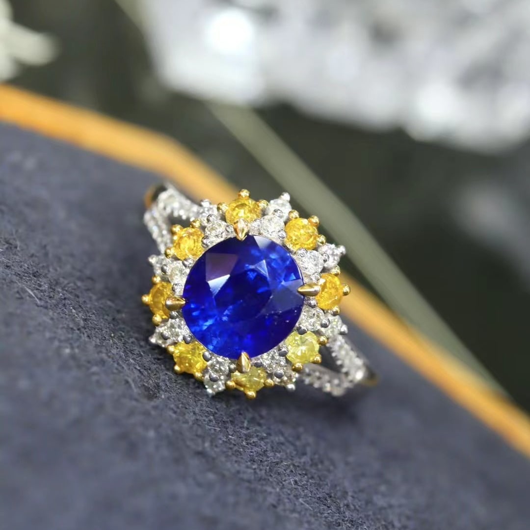 14k Gold 2.12 Ctw Natural Sapphire & Diamond Ring: Ref:230970228 // gold content:14k gold // ring size:7. 25us // // main gemstone:sapphire // shape:oval // carat weight:1. 64ct // color:royal blue // treatment:natural // // adjacent gemstone 2 :