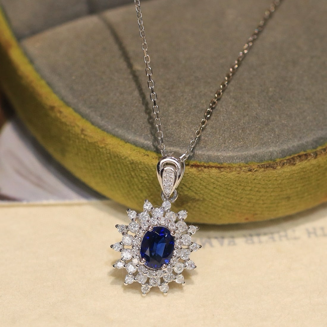 14k Gold 1.15 Ctw Natural Sapphire & Diamond Pendant( Without Chain ) - 2