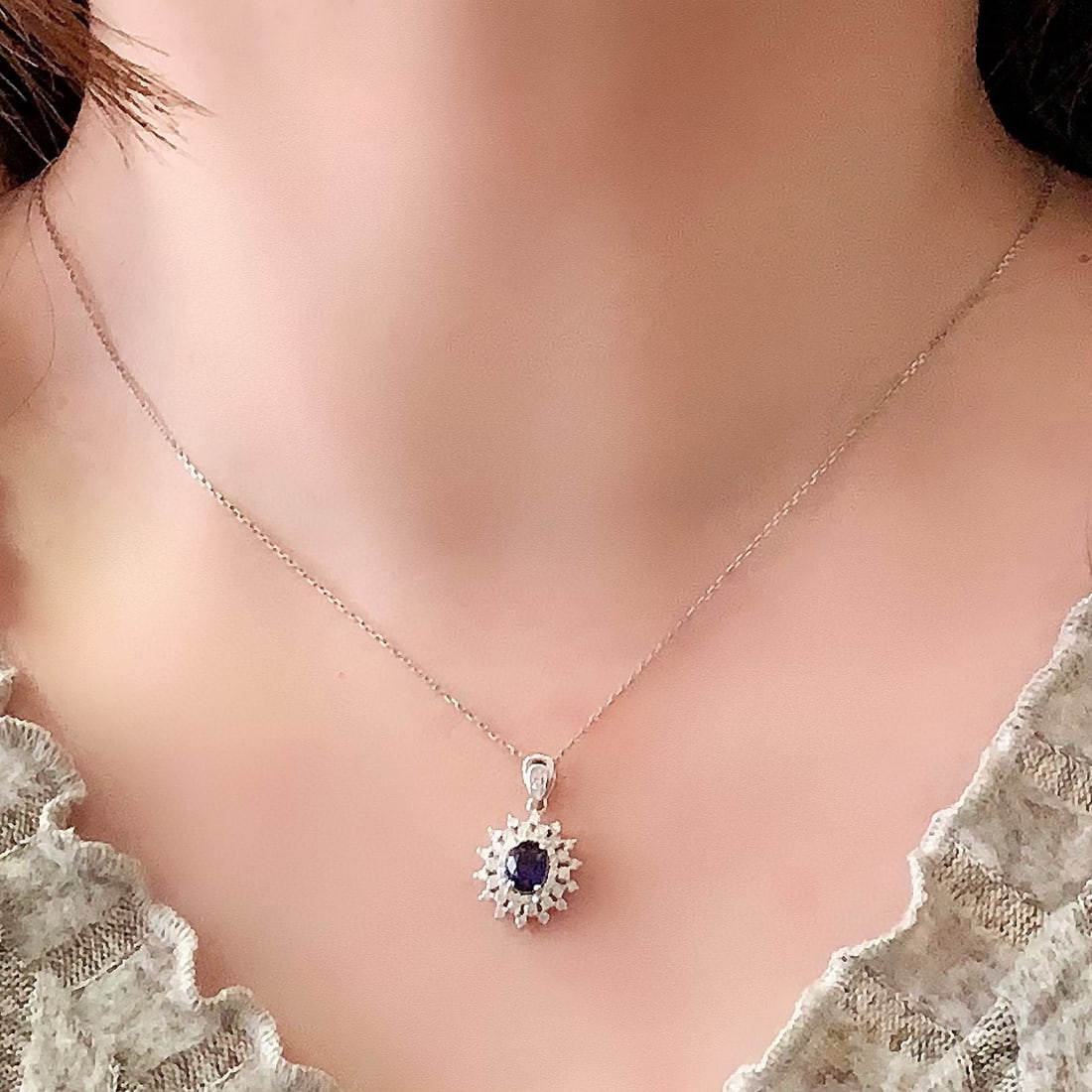 14k Gold 1.15 Ctw Natural Sapphire & Diamond Pendant( Without Chain ) - 7