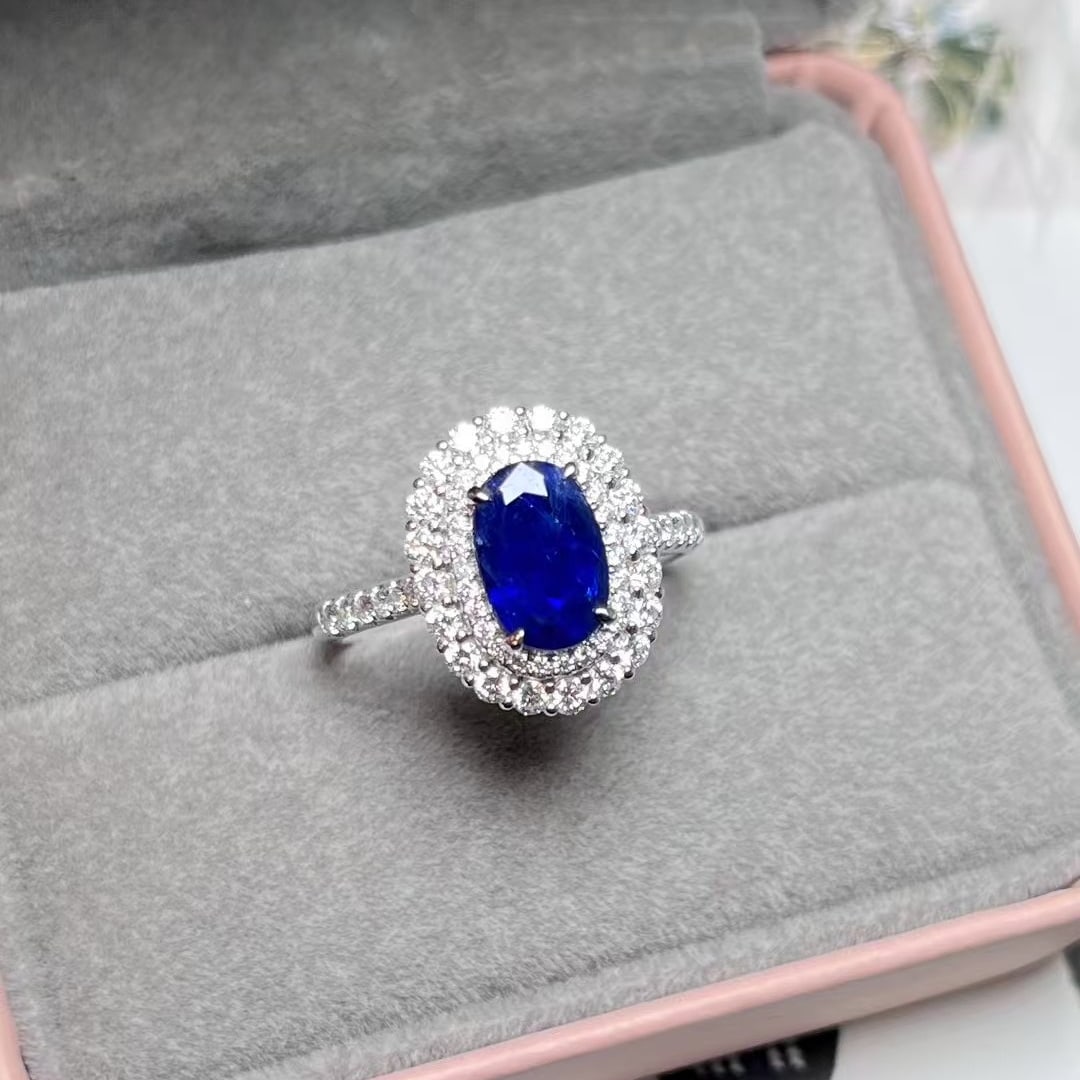14k Gold 2.18 Ctw Natural Sapphire & Diamond Ring: Ref:230970243 // gold content:14k gold // ring size:7. 25us // // main gemstone:sapphire // shape:oval // carat weight:1. 55ct // color:royal blue // treatment:natural // // adjacent gemstone 2 :