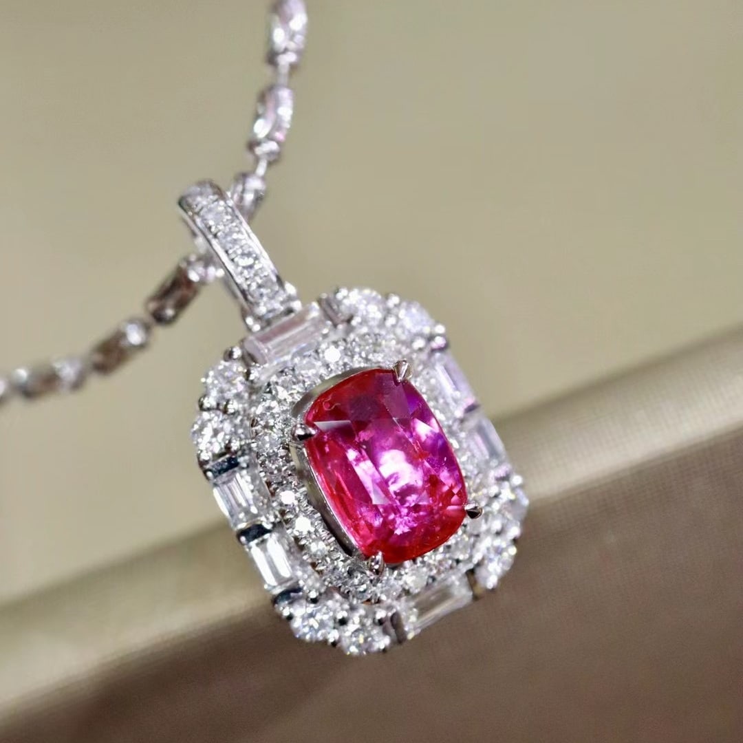 14k Gold 1.50 Ctw Natural Ruby & Diamond Pendant( Without Chain ): Ref:230970254 // gold content:14k gold // main gemstone:ruby // shape:cushion // carat weight:1. 05ct // color:red // treatment:natural // // adjacent gemstone 2 : diamond // shape:multiply // carat w