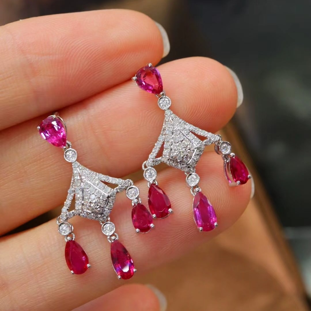 14k Gold 3.00 Ctw Natural Ruby & Diamond Earrings (1 of 5)