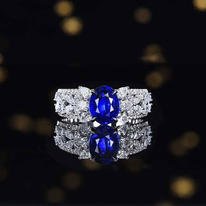 14k Gold 2.75 Ctw Natural Sapphire & Diamond Ring: Ref:230970307 // gold content:14k gold // ring size:7. 25us // // main gemstone:sapphire // shape:oval // carat weight:1. 97ct // color:royal blue // treatment:natural // // adjacent gemstone 2 : diam