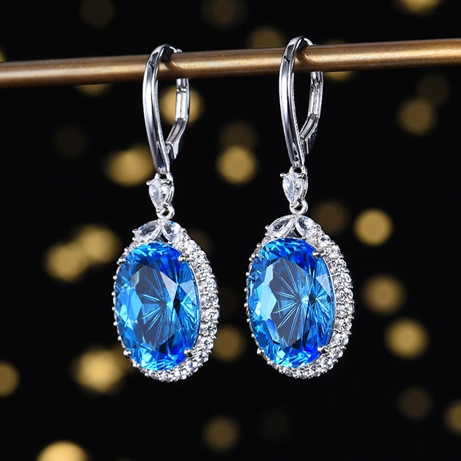 14k Gold 15.19 Ctw Natural Topaz & Sapphire Earrings - 2